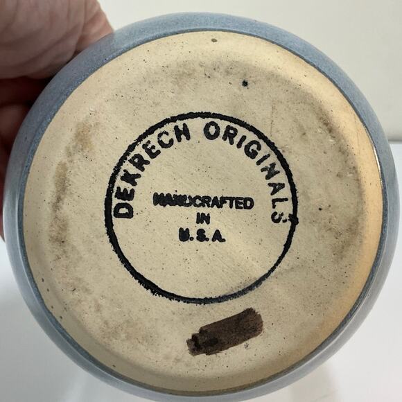 Dekrech Orginals Pottery Blue Gray Handled Vase Handcrafted in U.S.A. 3D Design - Picture 2 of 6